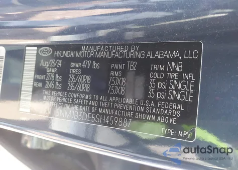 2025 Hyundai Tucson Sel from USA, damaged, VIN 5NMJB3DE5SH459887
